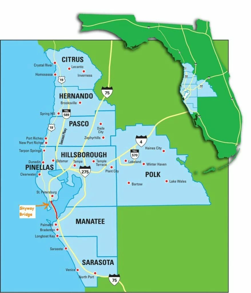Tampa Bay area Map with markings